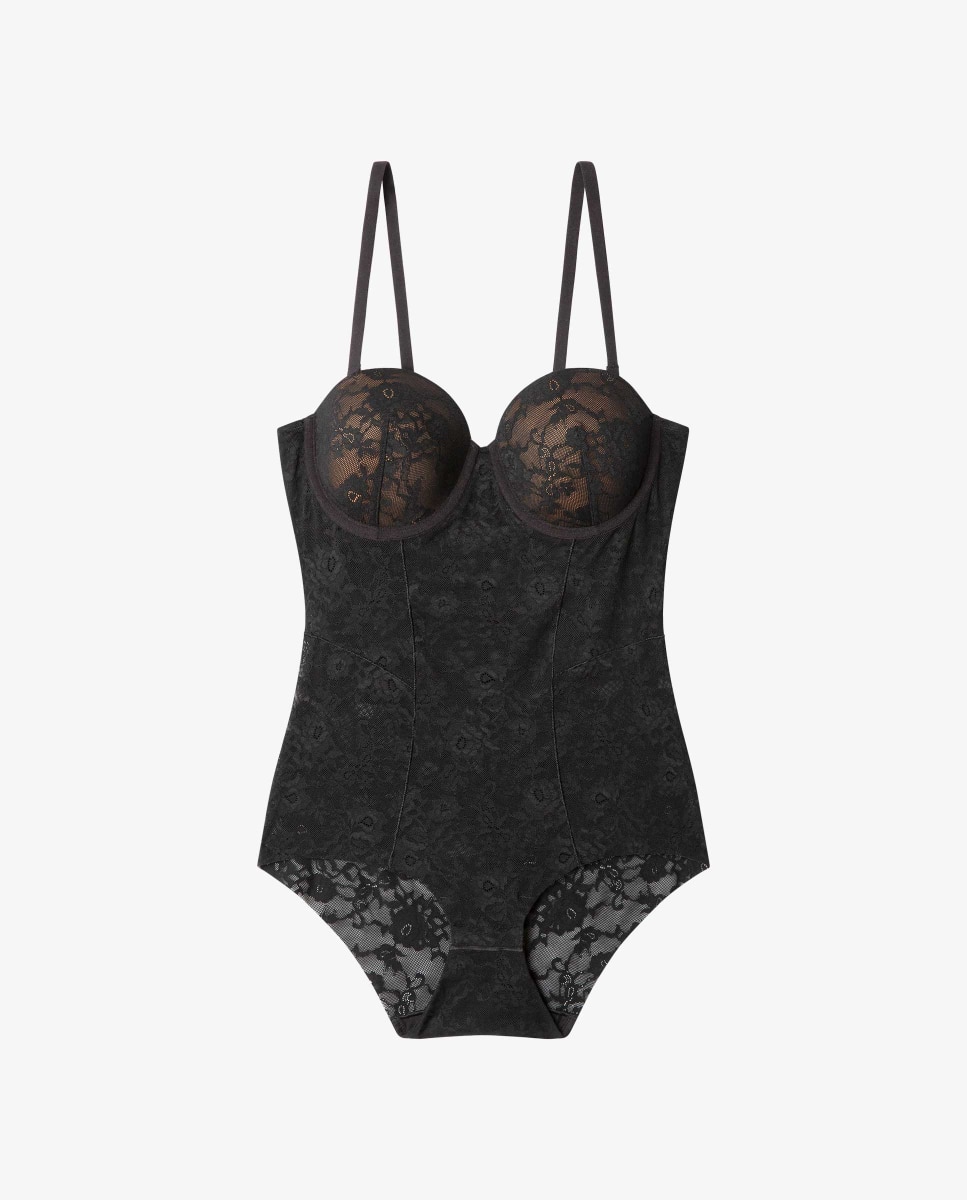 Body moldeador de encaje floral - Gisela - Negro Negro-5