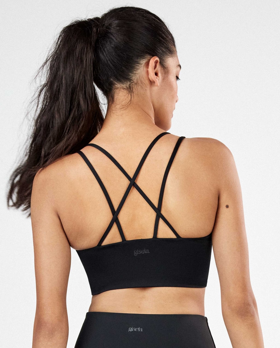 Top deportivo de mujer sin aros sujeción media - Gisela - Negro Negro-4