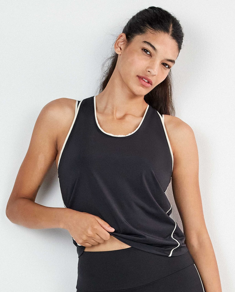 Camiseta deportiva de mujer de tirantes y espalda mariposa - Gisela - Negro Negro-2