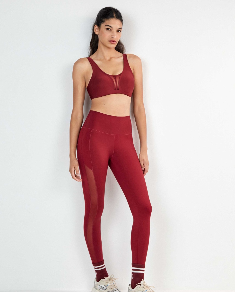 Legging deportivo largo de mujer cintura alta - Gisela - Granate Granate-1