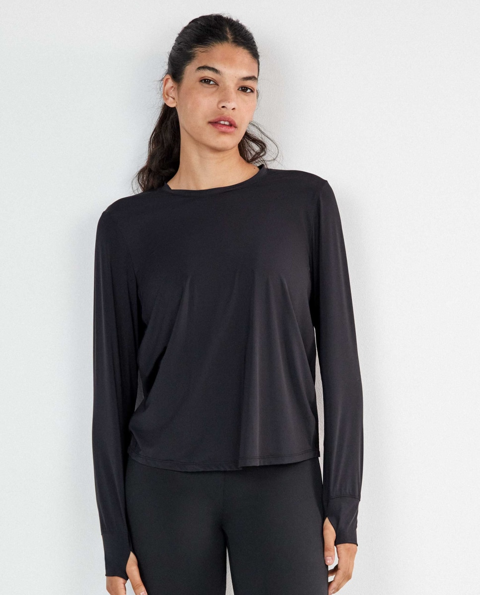 Camiseta deportiva de mujer manga larga - Gisela - Negro Negro-4