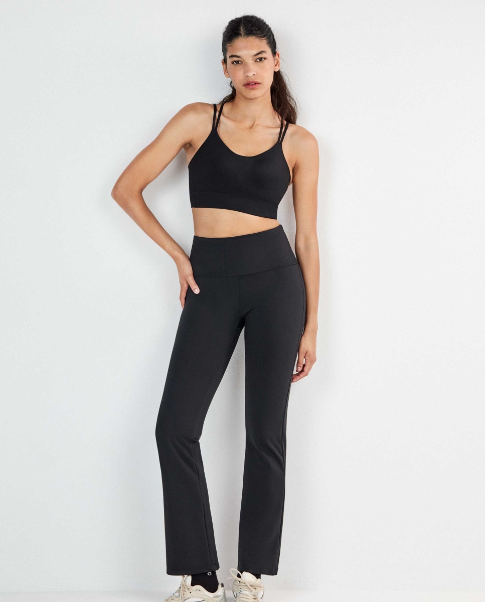 Legging deportivo largo flare de mujer - Gisela - Negro Negro-1