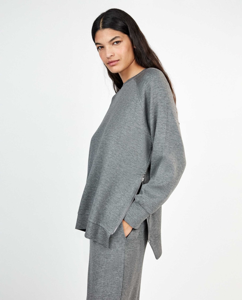 Sudadera de mujer oversize double soft touch cremallera - Gisela - Gris claro Gris claro-2