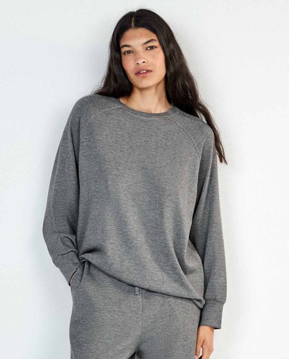 Sudadera de mujer oversize double soft touch cremallera - Gisela - Gris claro Gris claro-5