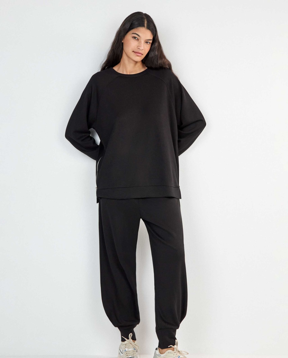 Sudadera de mujer oversize double soft touch cremallera - Gisela - Negro Negro-1