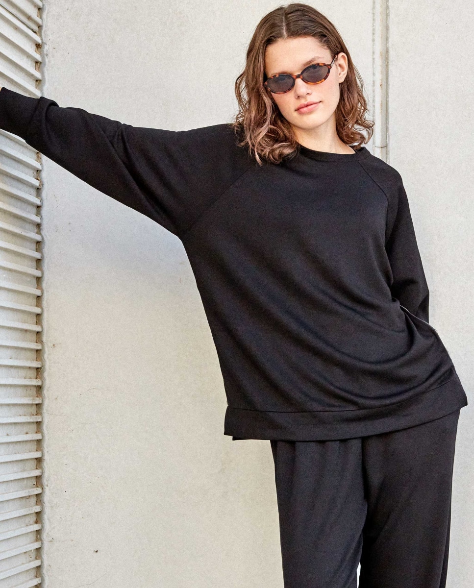 Sudadera de mujer oversize double soft touch cremallera - Gisela - Negro Negro-5