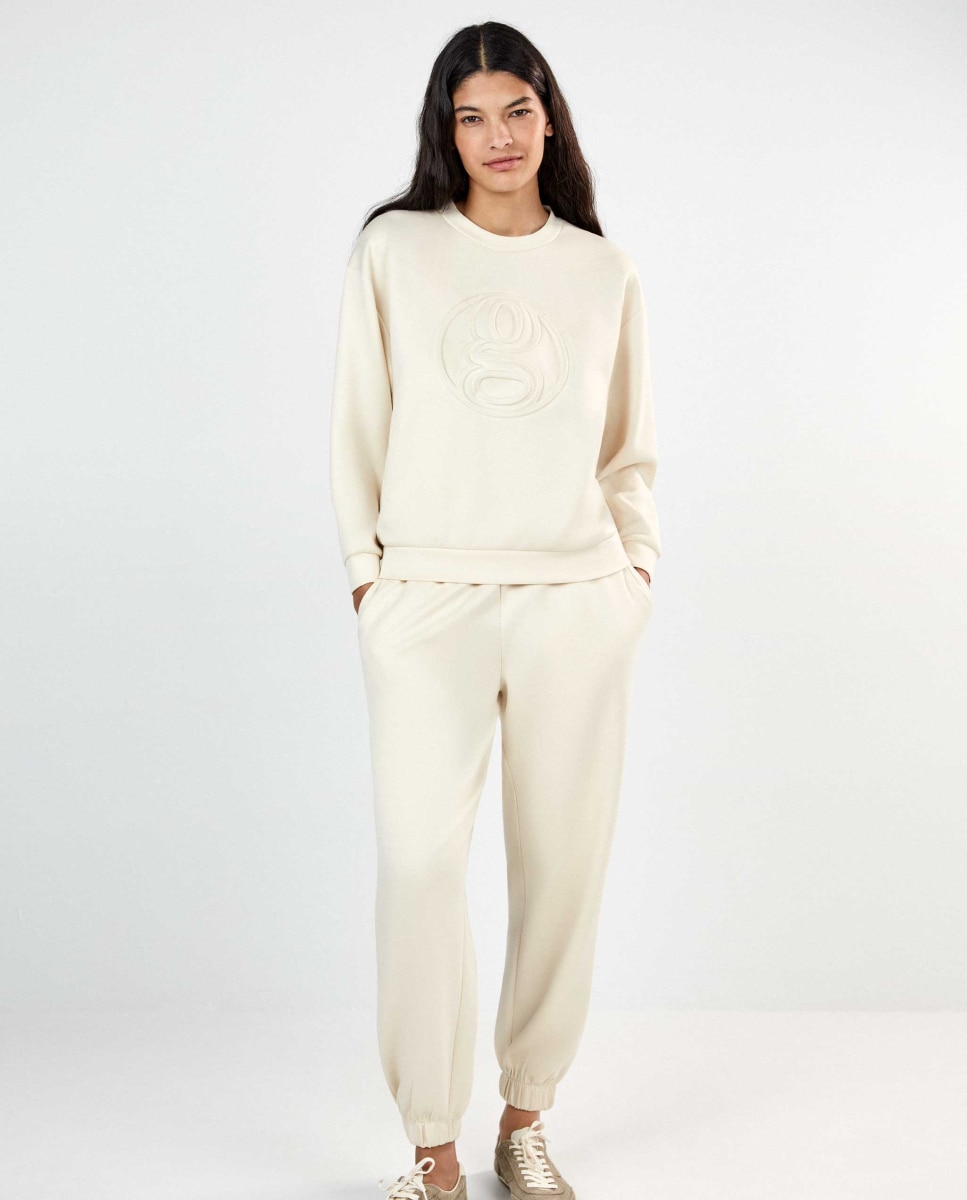 Sudadera de mujer single soft touch con logo - Gisela - Beige Beige-1