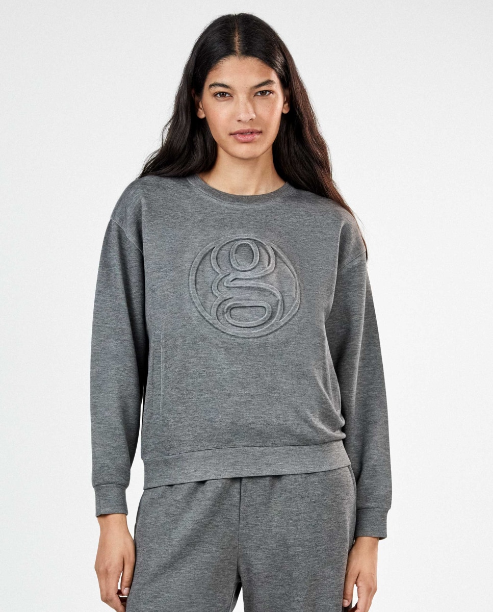 Sudadera de mujer single soft touch con logo - Gisela - Gris claro Gris claro-2