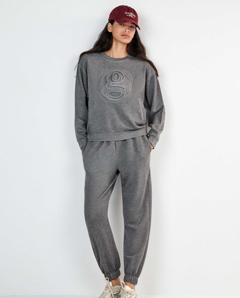 Sudadera de mujer single soft touch con logo - Gisela - Gris claro Gris claro-3