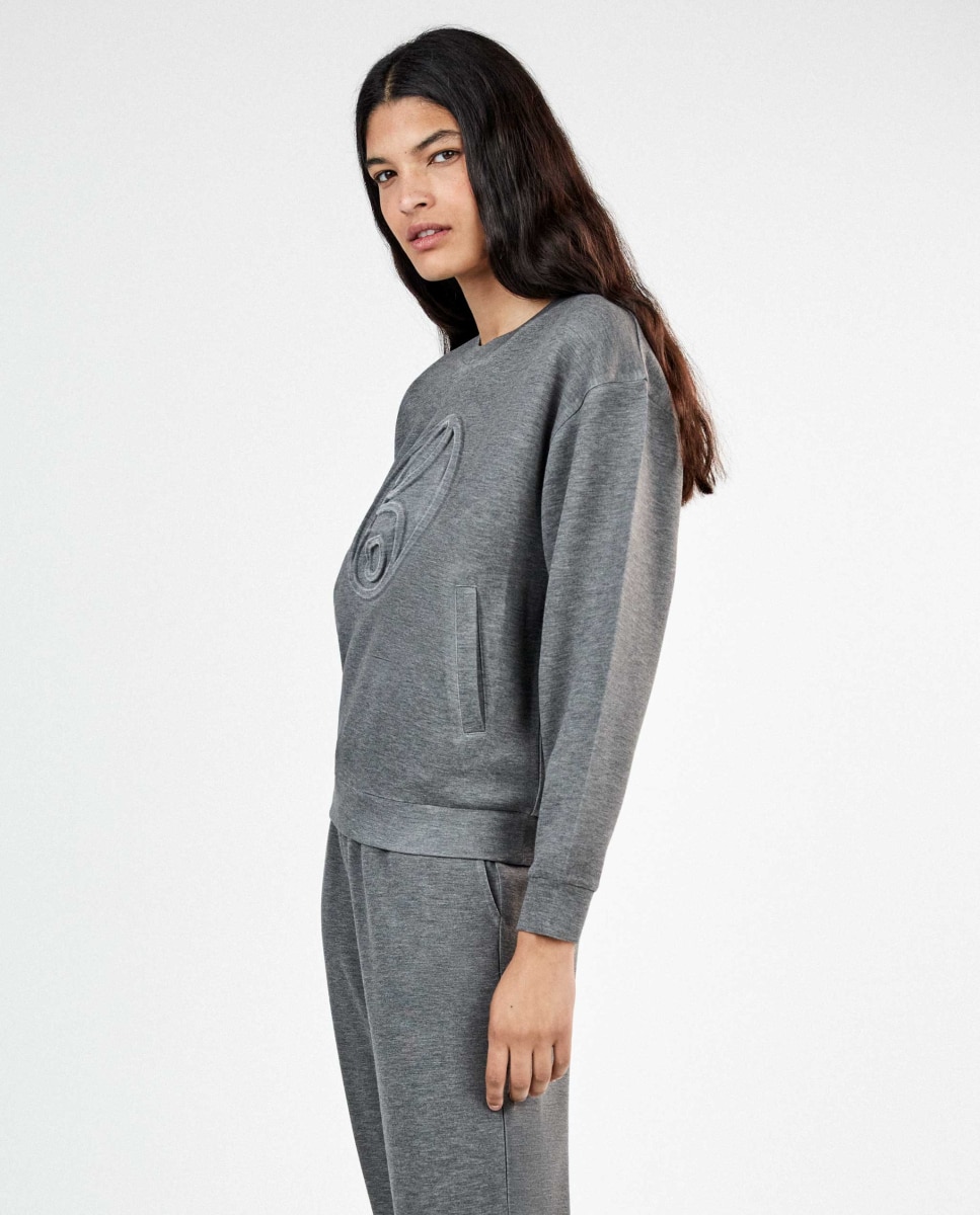 Sudadera de mujer single soft touch con logo - Gisela - Gris claro Gris claro-5