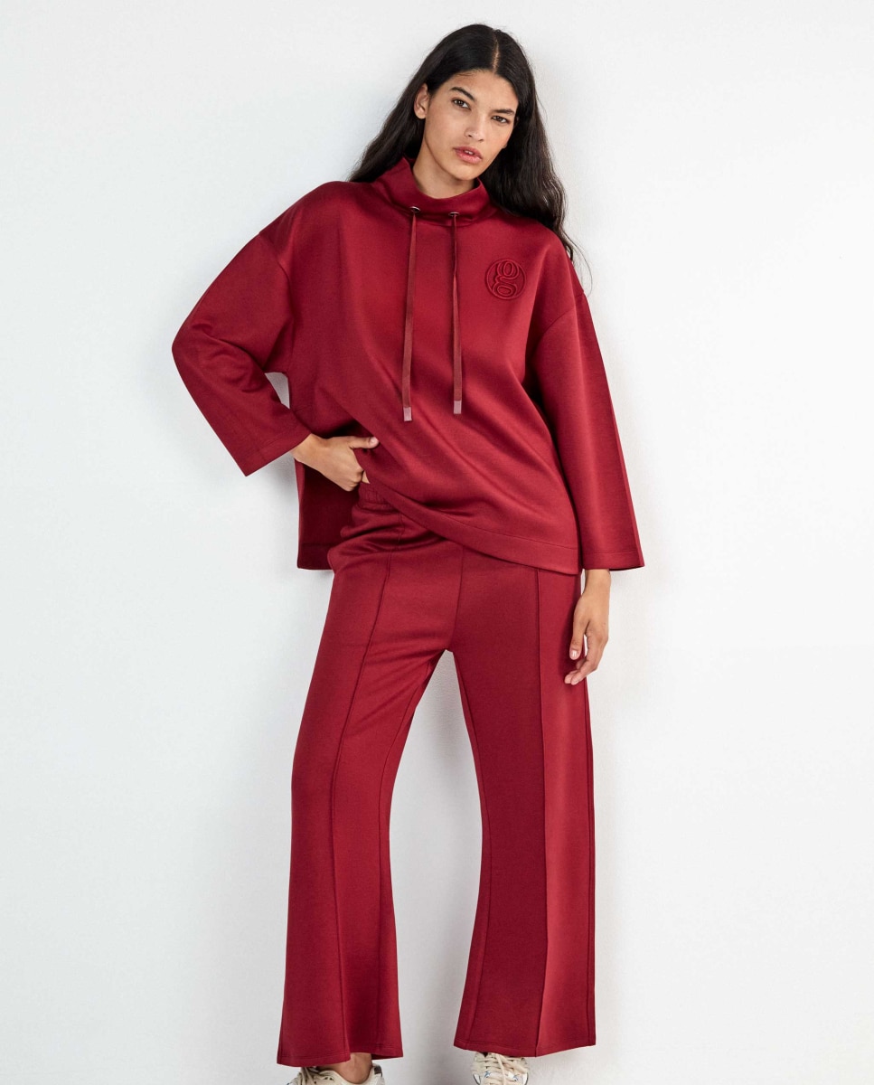 Sudadera de mujer oversize single soft touch cuello chimenea - Gisela - Granate Granate-1