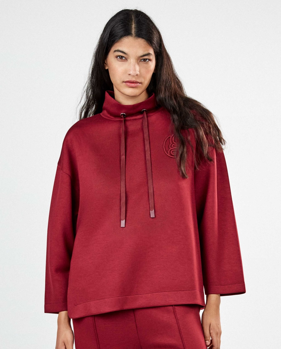 Sudadera de mujer oversize single soft touch cuello chimenea - Gisela - Granate Granate-2