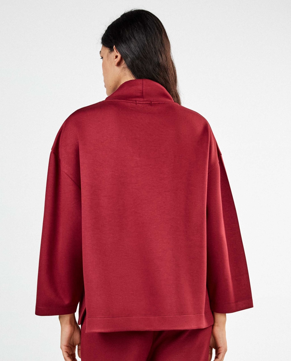 Sudadera de mujer oversize single soft touch cuello chimenea - Gisela - Granate Granate-3