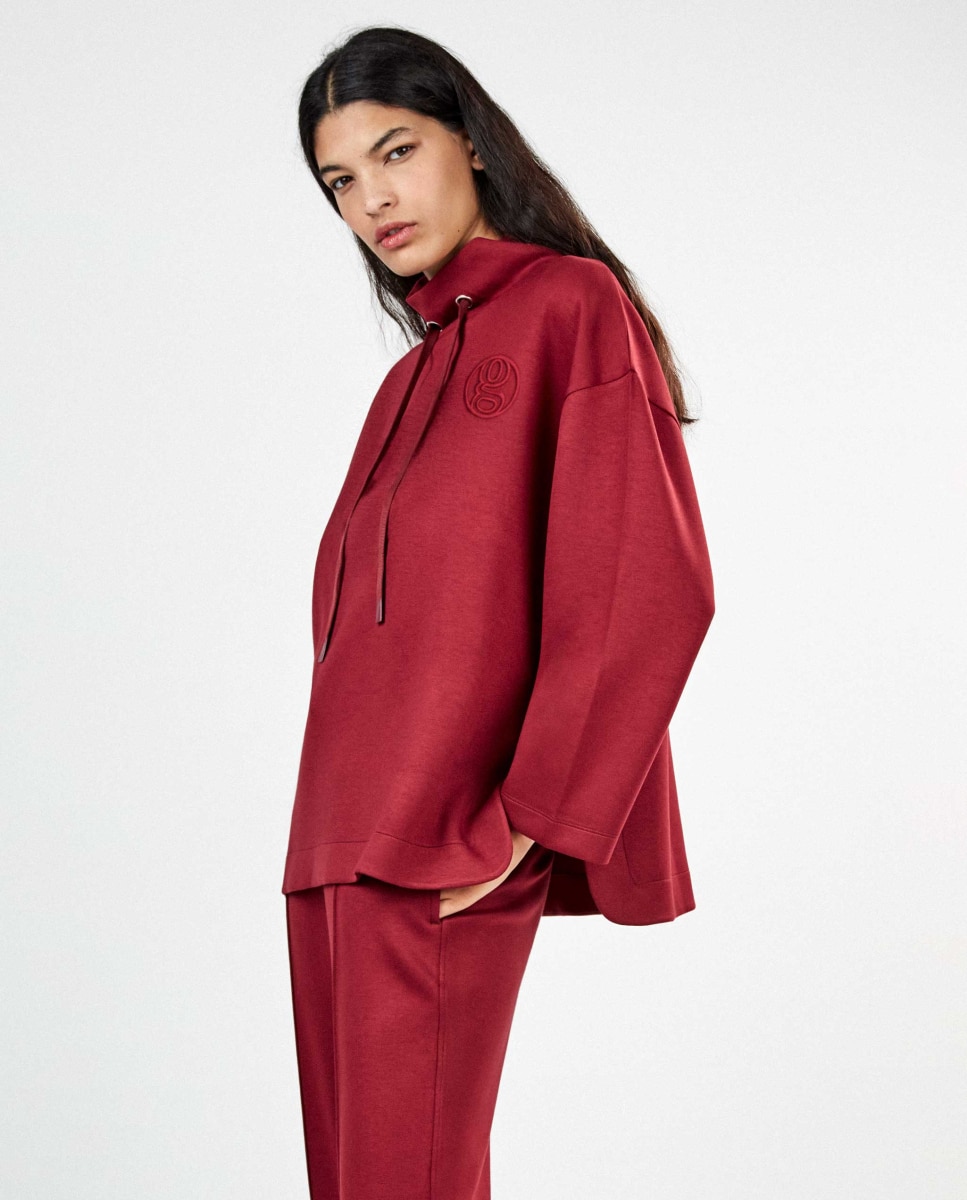 Sudadera de mujer oversize single soft touch cuello chimenea - Gisela - Granate Granate-4