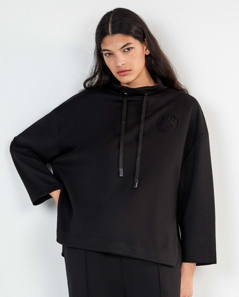 Sudadera de mujer oversize single soft touch cuello chimenea - Gisela - Negro Negro-3