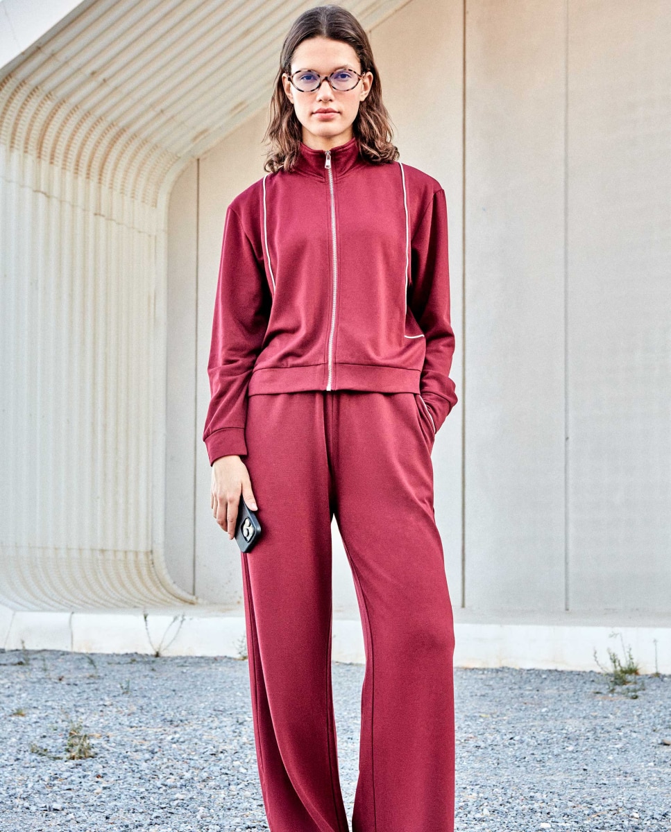Chaqueta de mujer felpa corta con cremallera - Gisela - Granate Granate-1