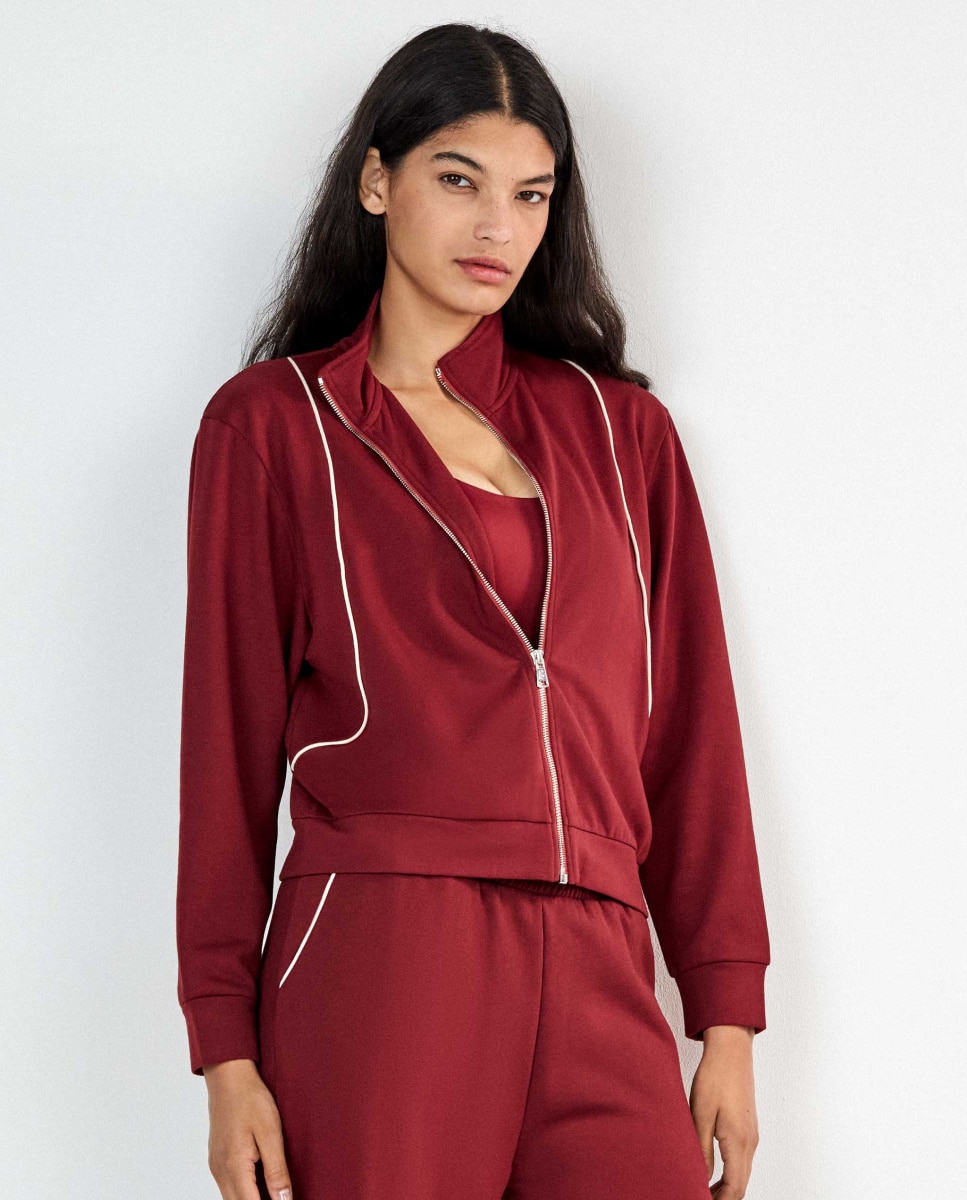 Chaqueta de mujer felpa corta con cremallera - Gisela - Granate Granate-2