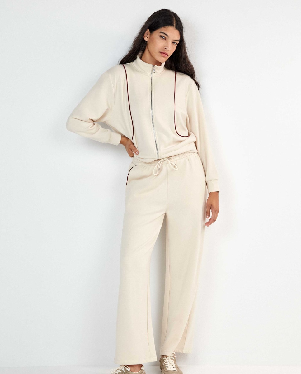 Chaqueta de mujer felpa corta con cremallera - Gisela - Beige Beige-1