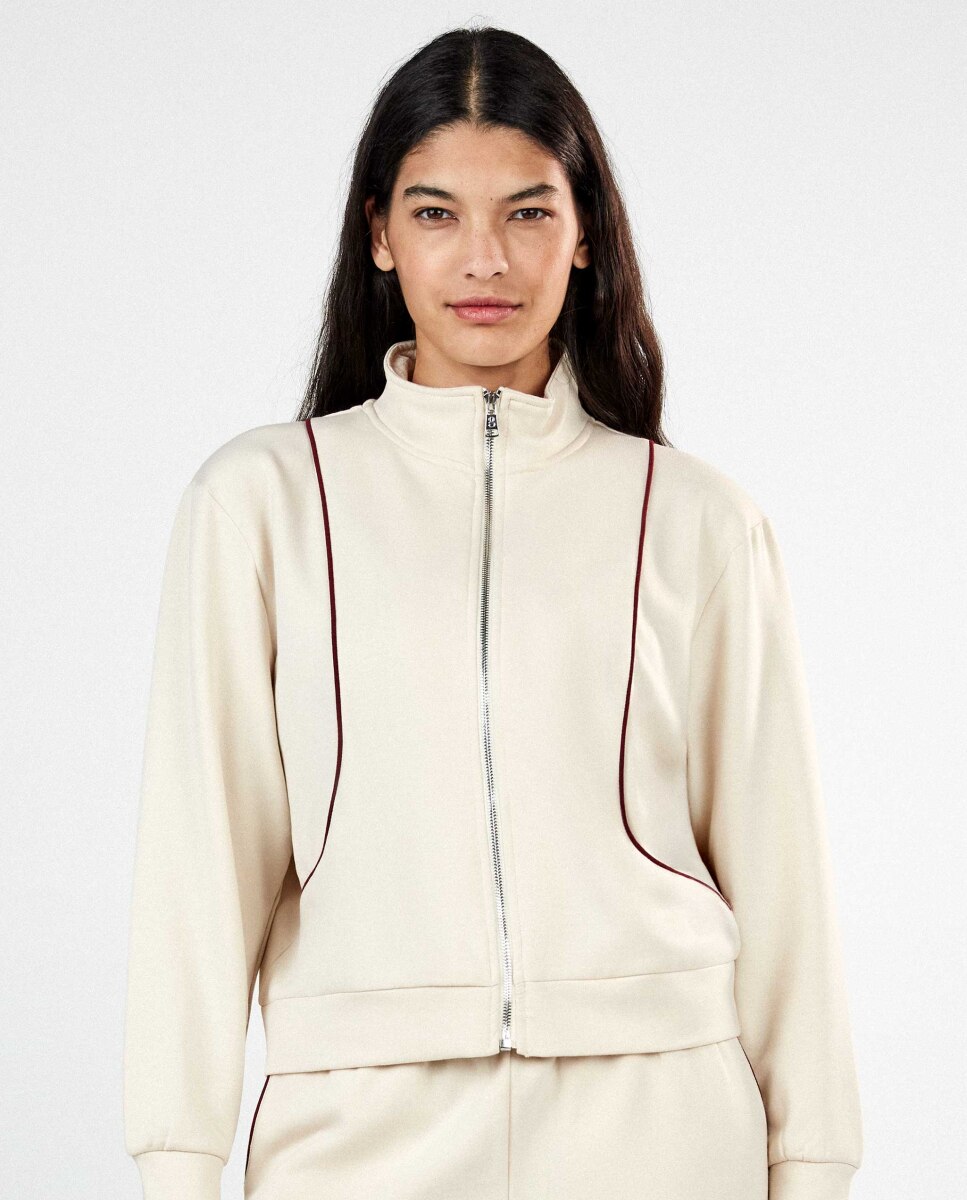 Chaqueta de mujer felpa corta con cremallera - Gisela - Beige Beige-2