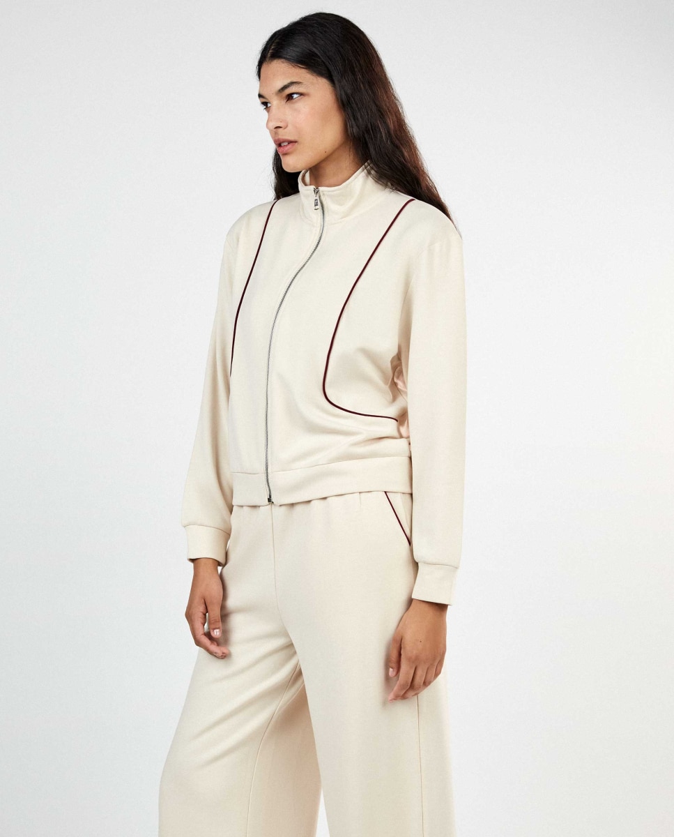 Chaqueta de mujer felpa corta con cremallera - Gisela - Beige Beige-4