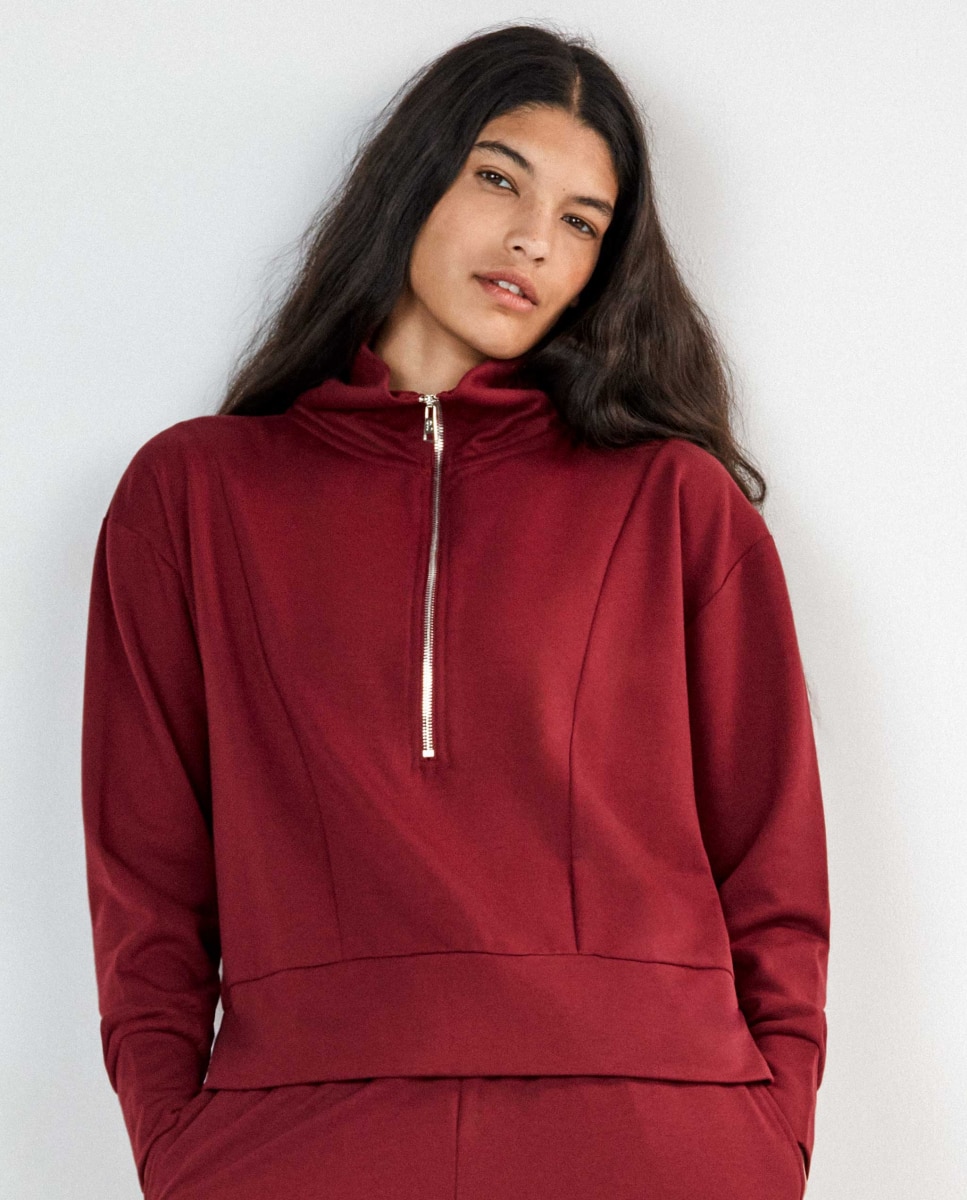 Sudadera de mujer felpa corta con cremallera - Gisela - Granate Granate-1