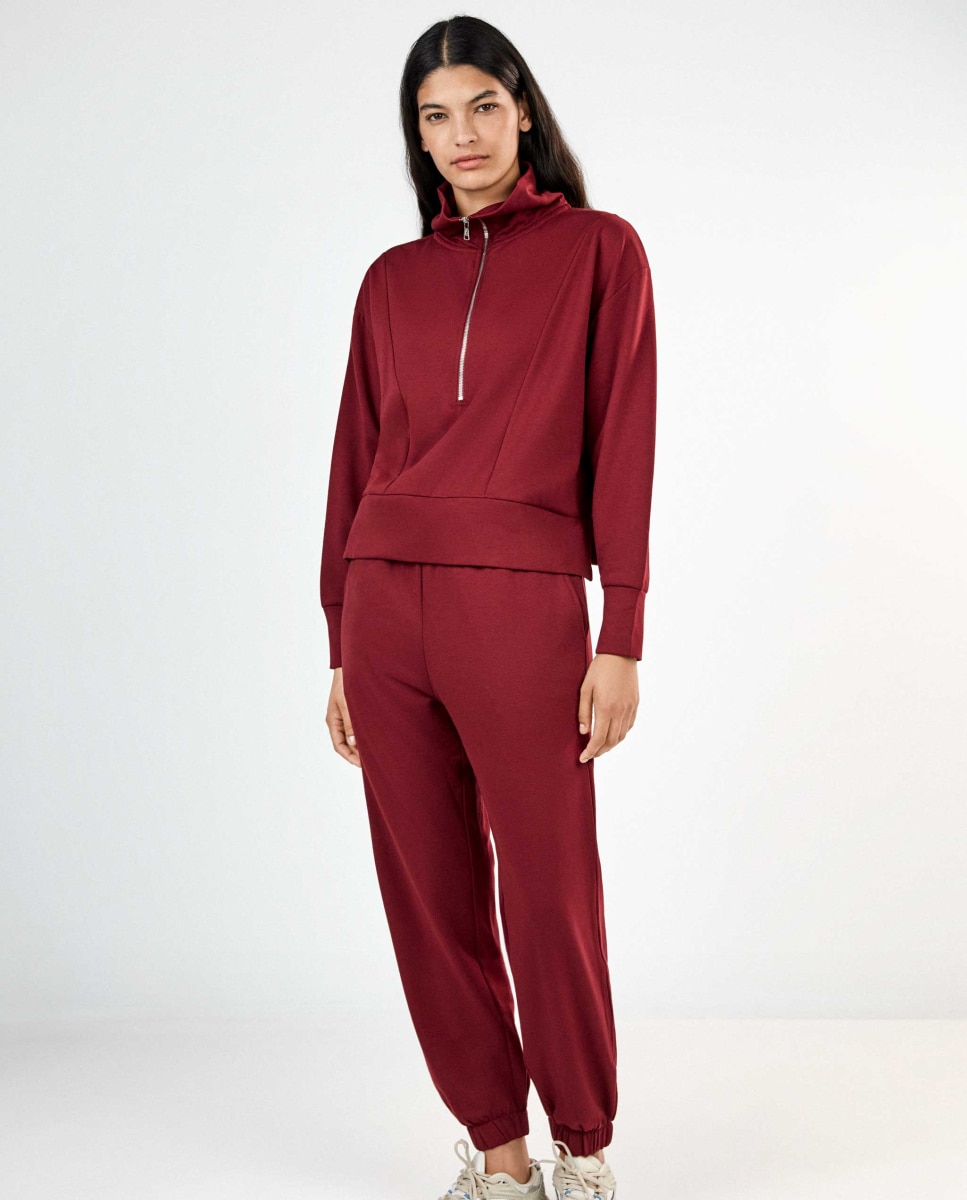 Sudadera de mujer felpa corta con cremallera - Gisela - Granate Granate-2