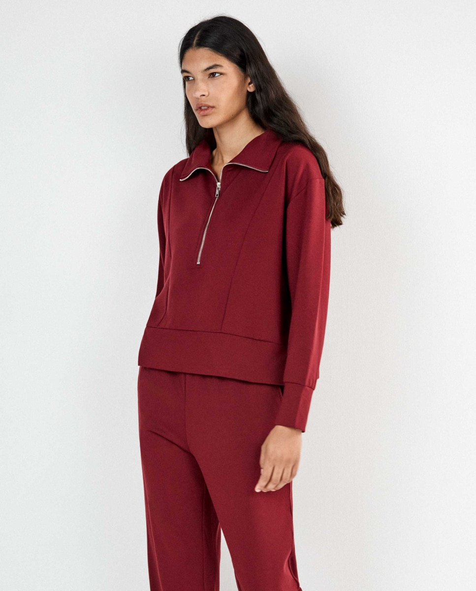 Sudadera de mujer felpa corta con cremallera - Gisela - Granate Granate-4