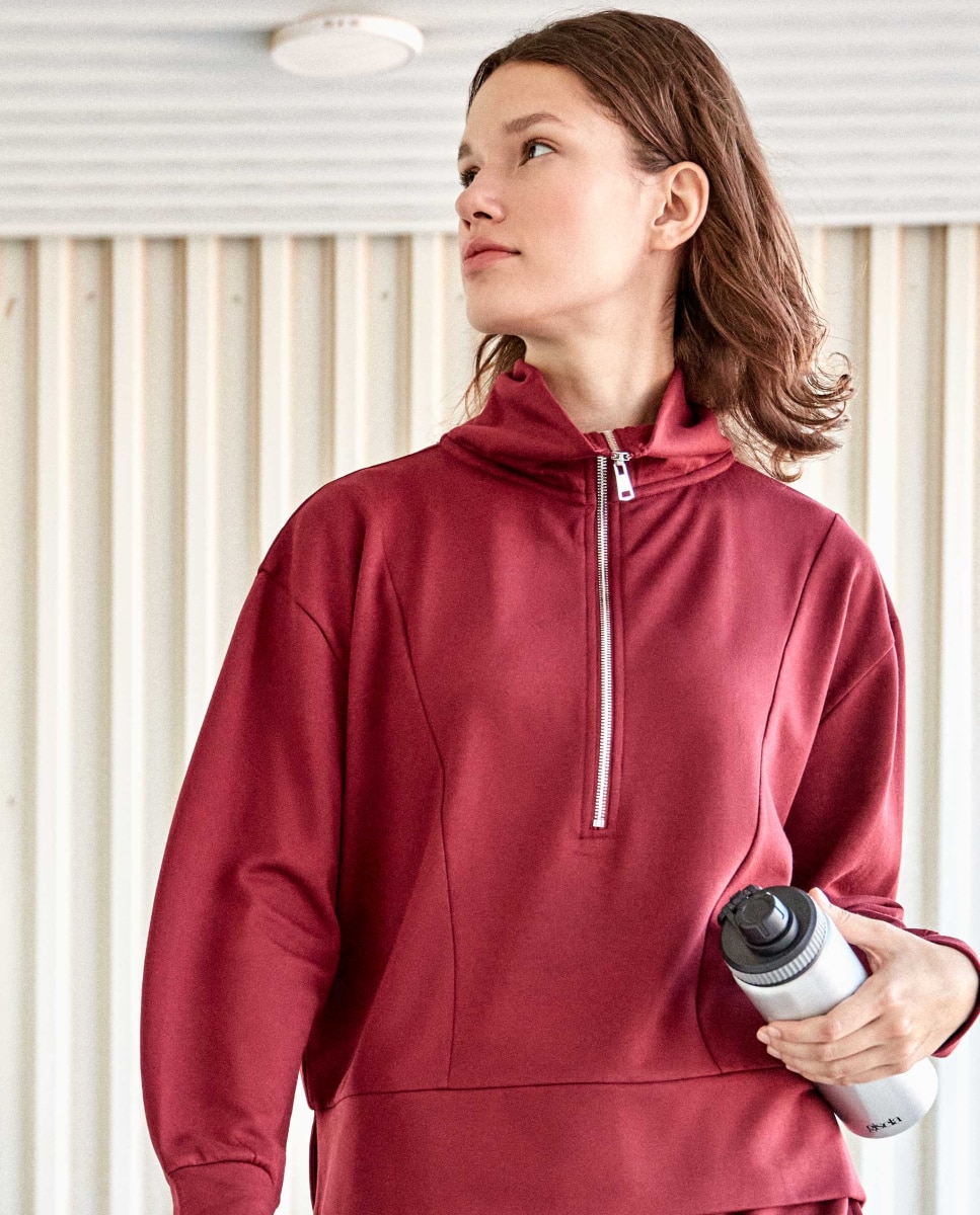 Sudadera de mujer felpa corta con cremallera - Gisela - Granate Granate-5