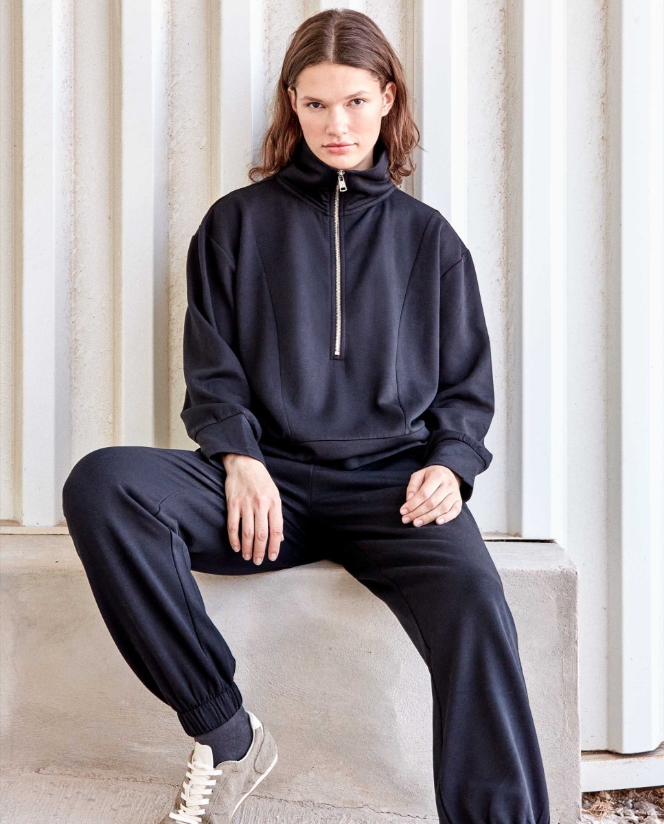Sudadera de mujer felpa corta con cremallera - Gisela - Negro Negro-1
