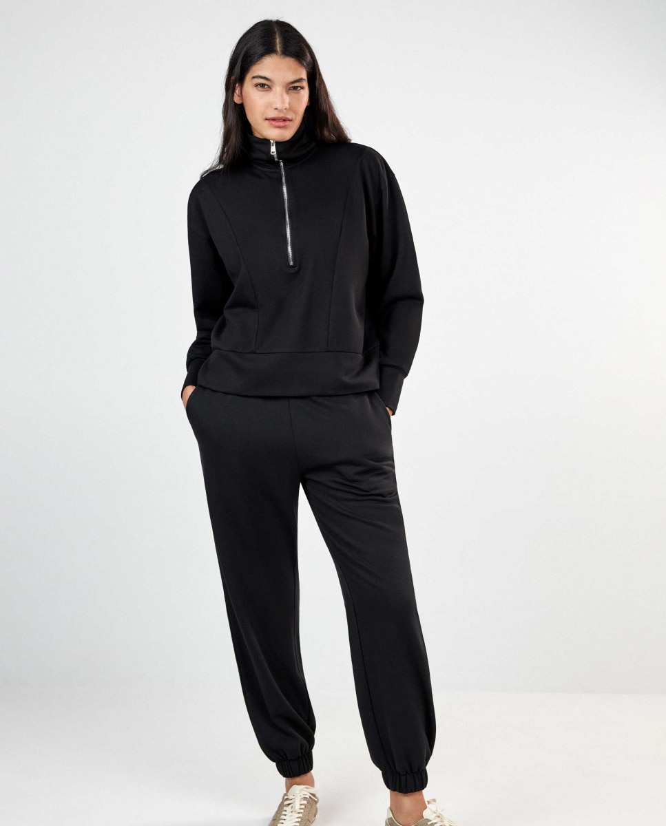 Sudadera de mujer felpa corta con cremallera - Gisela - Negro Negro-2