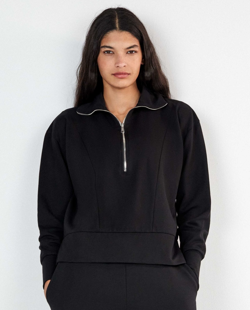 Sudadera de mujer felpa corta con cremallera - Gisela - Negro Negro-3