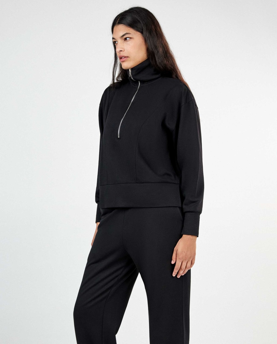Sudadera de mujer felpa corta con cremallera - Gisela - Negro Negro-5