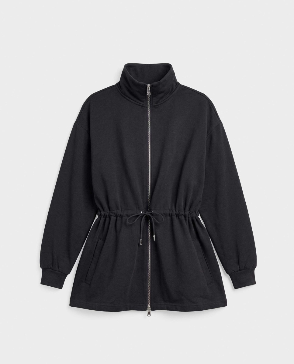 Chaqueta larga de mujer felpa con cinturilla ajustable - Gisela - Negro Negro-5
