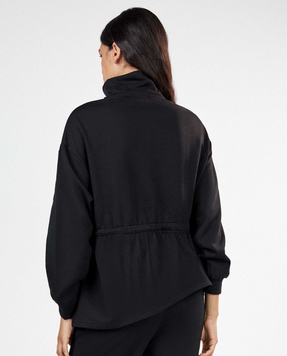 Chaqueta larga de mujer felpa con cinturilla ajustable - Gisela - Negro Negro-4