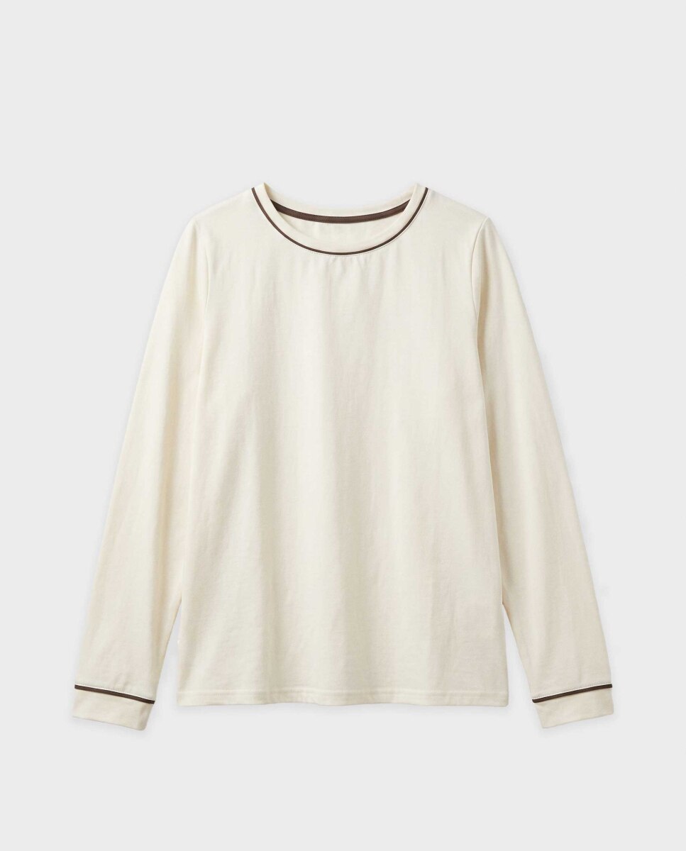 Camiseta de manga larga de mujer con vivos a contraste - Gisela - Beige Beige-5