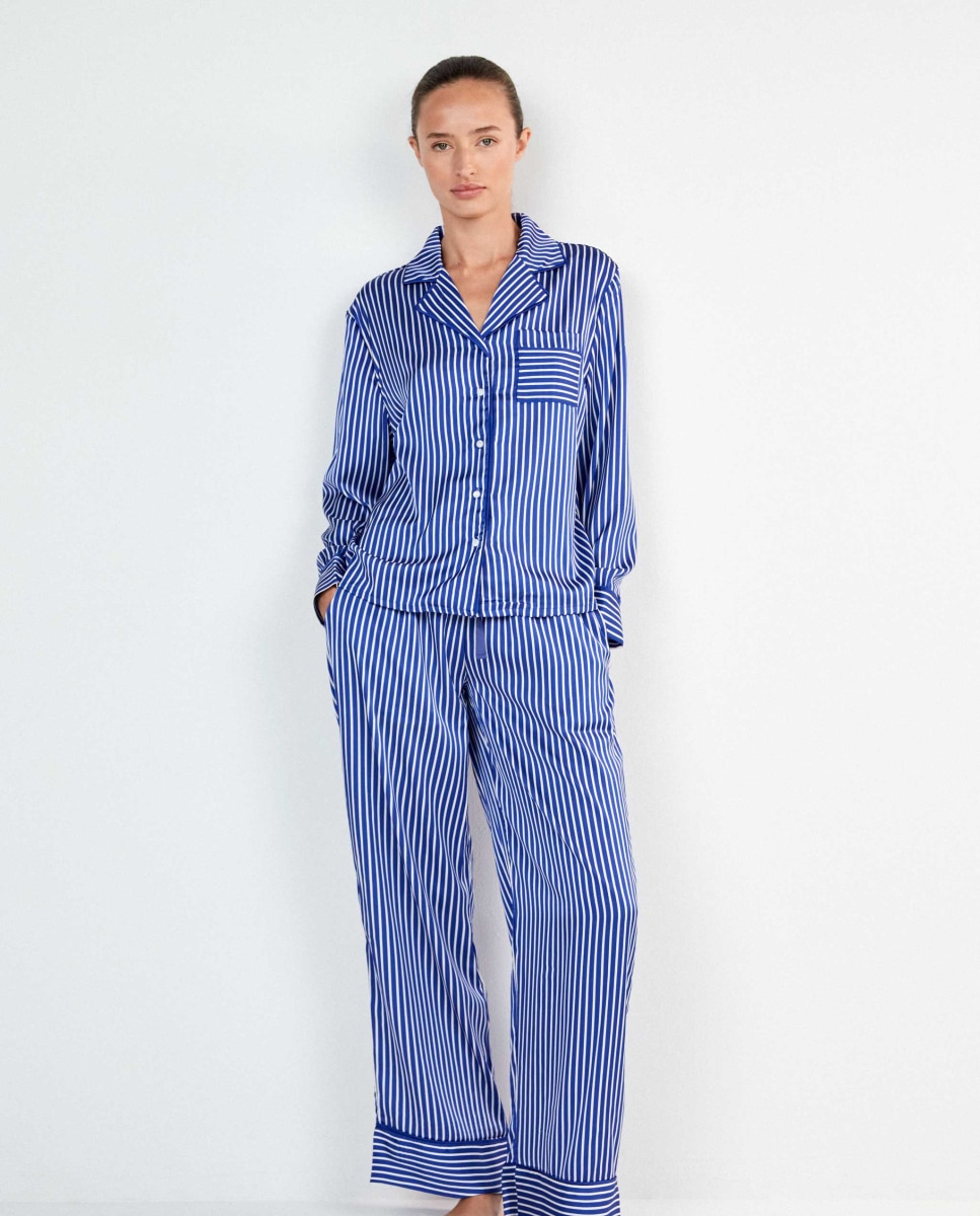 Pijama camisero de mujer satinado - Gisela - Azul Azul-1