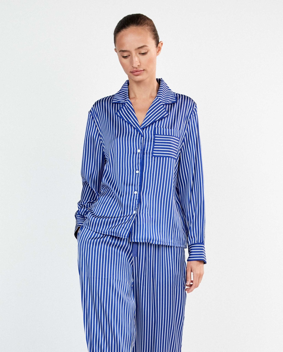 Pijama camisero de mujer satinado - Gisela - Azul Azul-2