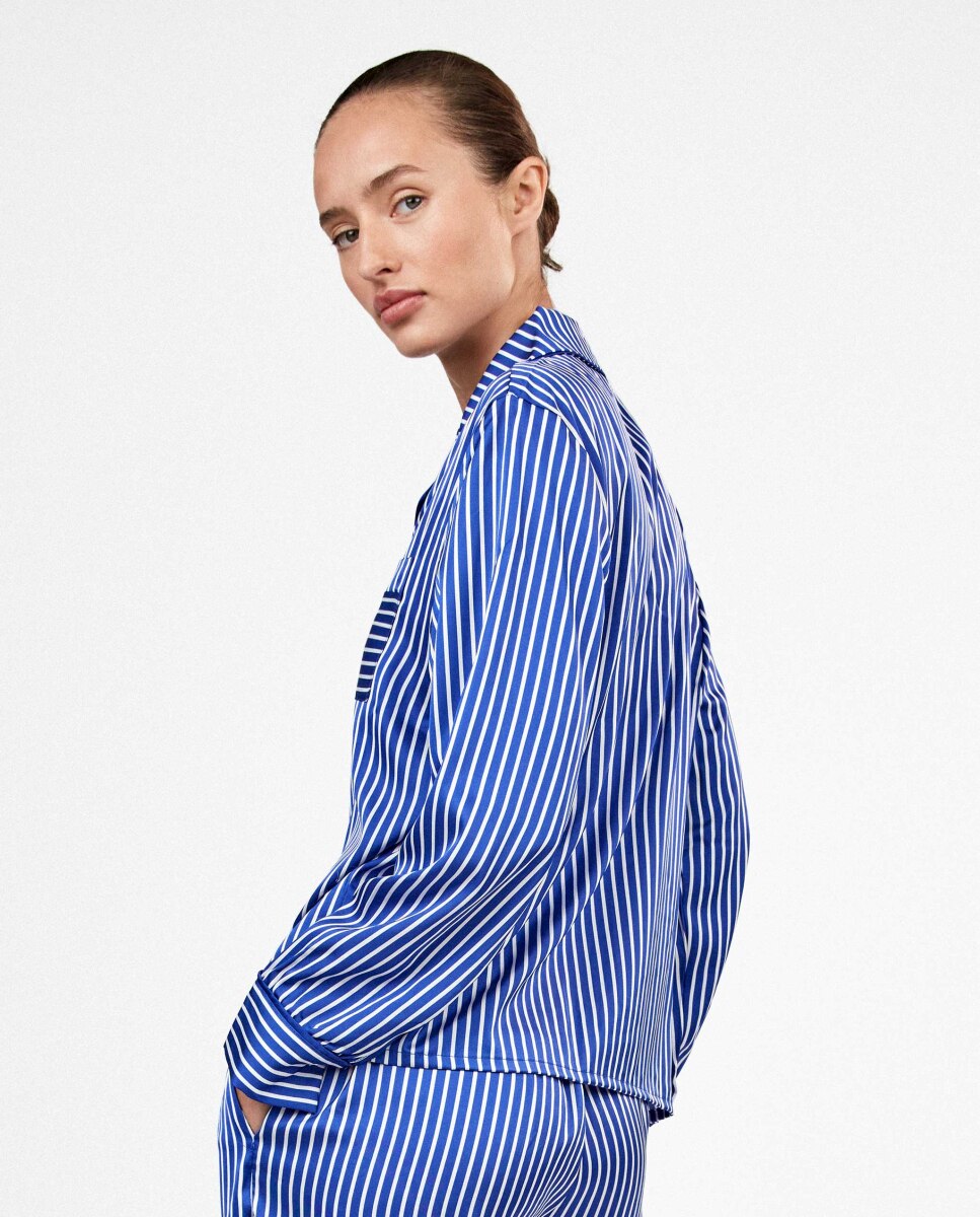 Pijama camisero de mujer satinado - Gisela - Azul Azul-3