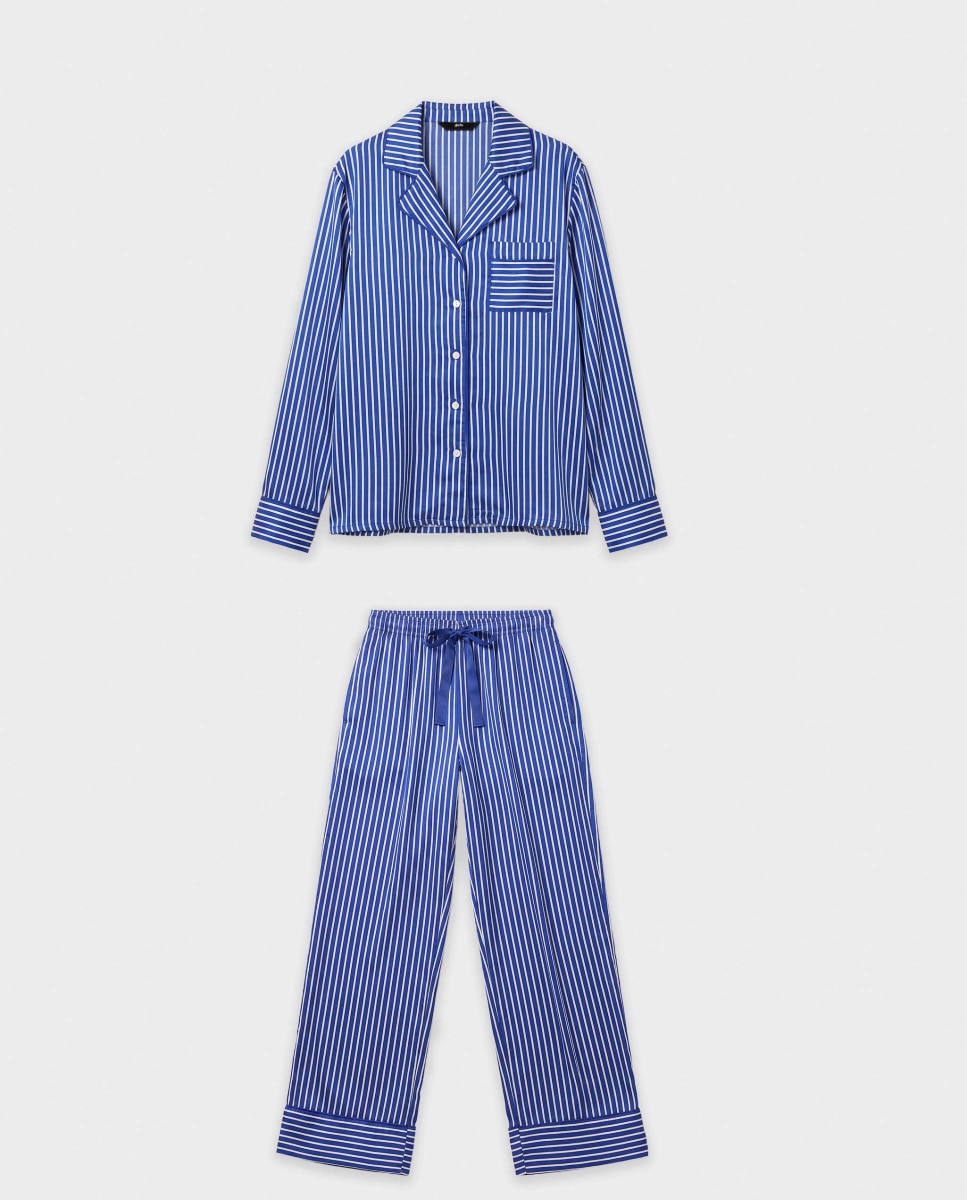 Pijama camisero de mujer satinado - Gisela - Azul Azul-5