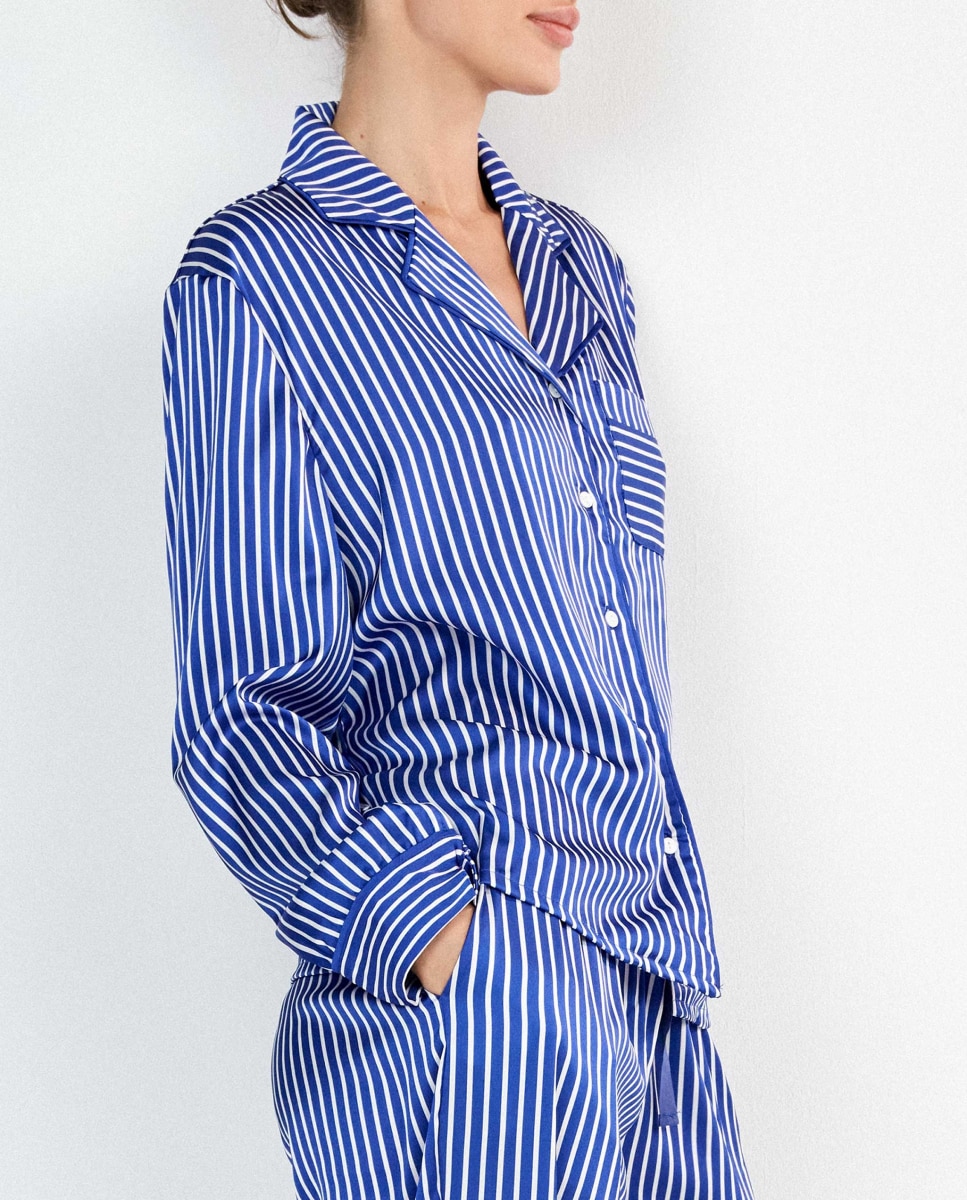 Pijama camisero de mujer satinado - Gisela - Azul Azul-4