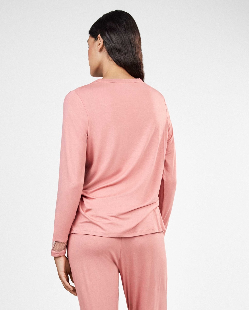Pijama largo de mujer con detalle de encaje - Gisela - Rosa Rosa-4