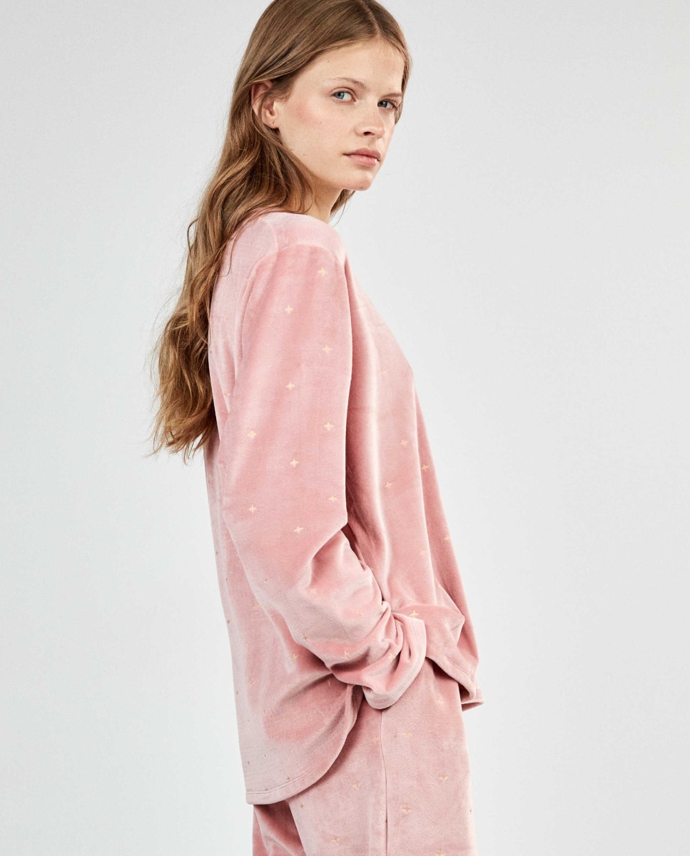 Pijama de mujer tejido polar elástico en glitter - Gisela - Rosa Rosa-4