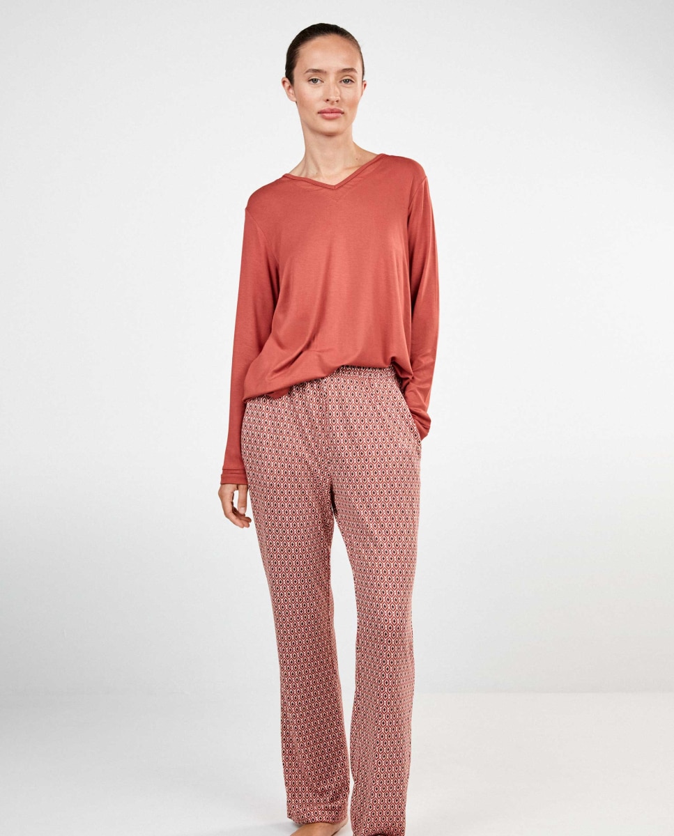 Pijama largo de mujer con escote pico con tul - Gisela - Caldera Caldera-1