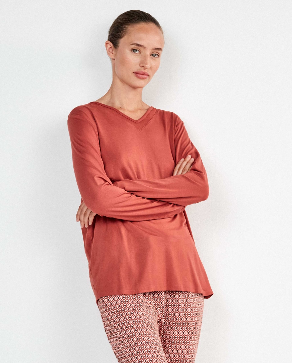 Pijama largo de mujer con escote pico con tul - Gisela - Caldera Caldera-2