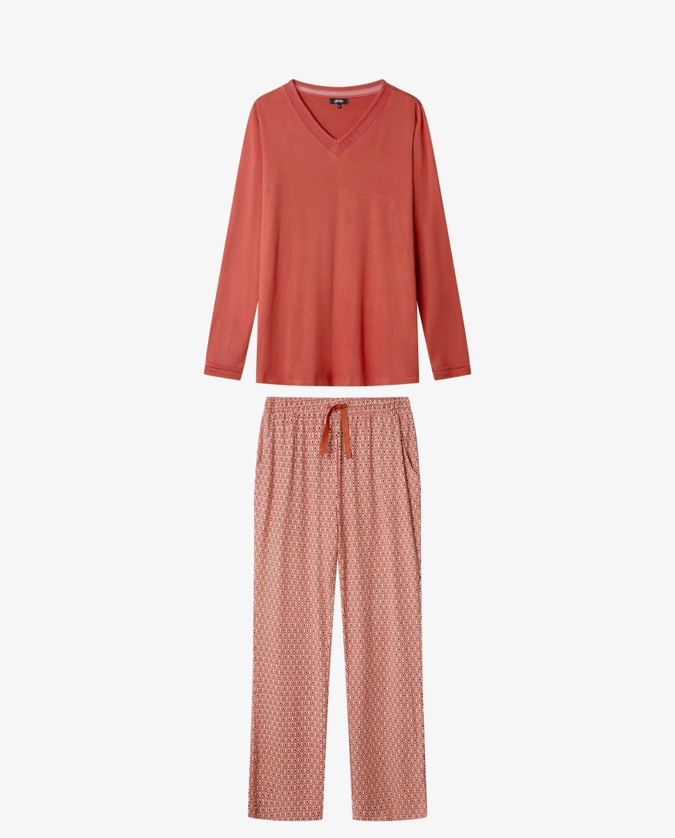 Pijama largo de mujer con escote pico con tul - Gisela - Caldera Caldera-5