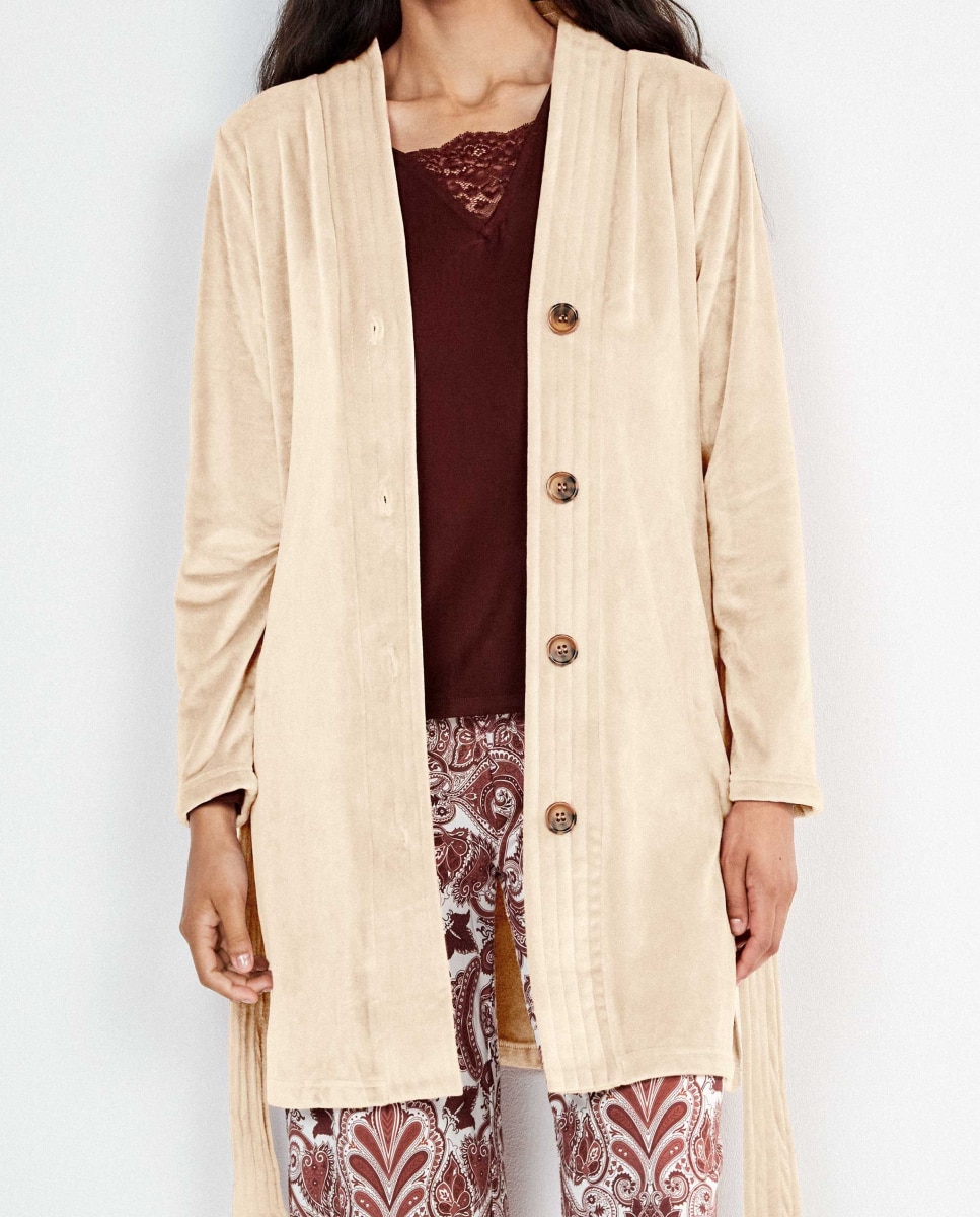 Bata de mujer corta de polar con cinturón - Gisela - Beige Beige-3