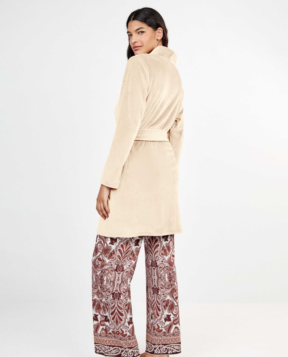 Bata de mujer corta de polar con cinturón - Gisela - Beige Beige-4