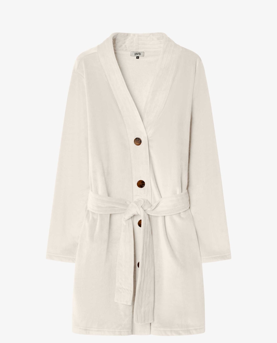 Bata de mujer corta de polar con cinturón - Gisela - Beige Beige-5