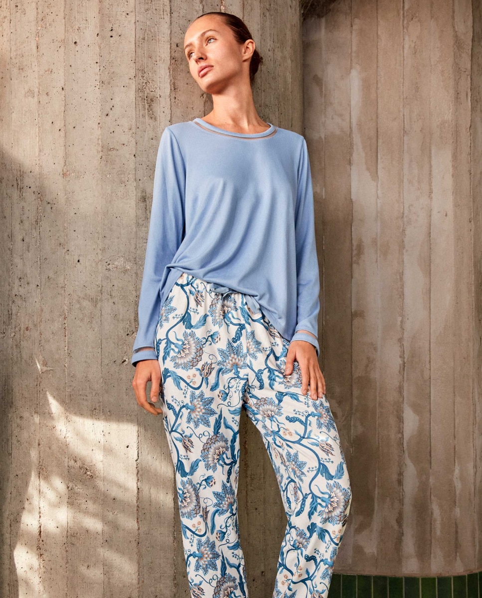 Pijama largo de mujer - Gisela - Azul celeste Azul celeste-1