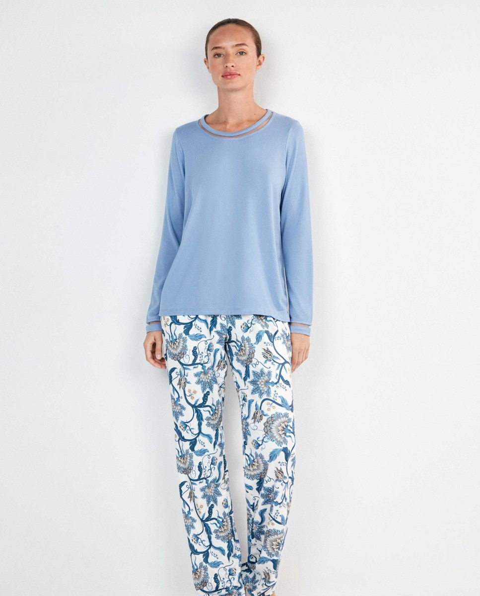 Pijama largo de mujer - Gisela - Azul celeste Azul celeste-2